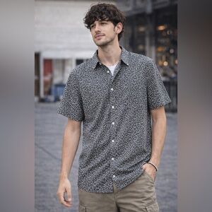 JACHS NEW YORK GRAY FLORAL PRINT STRETCH COTTON SHIRT